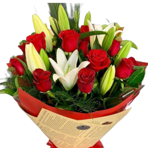 The Class bouquet with red roses and oriental lilies – Nairobi florist, Online Florist In Nairobi Kenya
