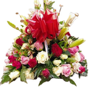 You Are The One flower basket with lilies and roses