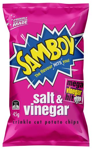 SAMBOY SALT AND VINEGAR POTATO CHIPS 45GM Pack Size: 18