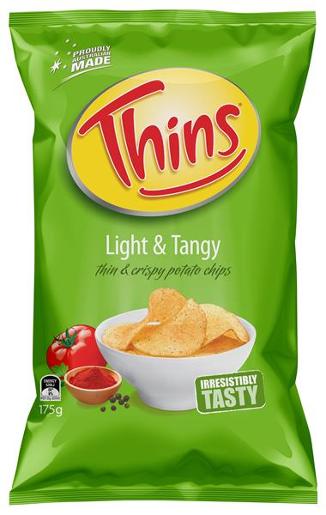 THINS LIGHT AND TANGY POTATO CHIPS 175GM Pack Size: 12