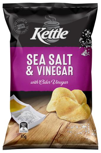 KETTLE SEA SALT & VINEGAR NATURAL POTATO CHIPS 45GM Pack Size: 18