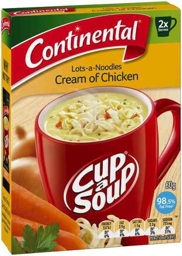 CONTINENTAL CREAM OF CHICKEN LOTS-A-NOODLES SOUP 2 SERVES 60GM Pack Size: 7