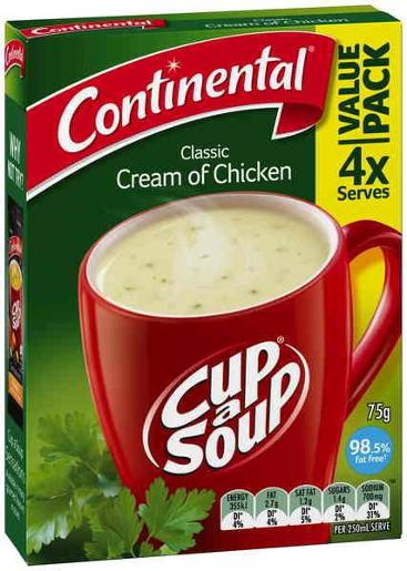 CONTINENTAL CREAM OF CHICKEN CUP-A-SOUP 4 SERVES 75GM Pack Size: 7