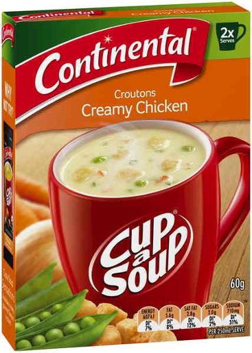 CONTINENTAL CROUTONS CREAMY CHICKEN CUP-A-SOUP 2 SERVES 60GM Pack Size: 7