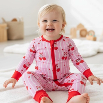Bamboo Baby Zippy Romper | Sweet Cherry Hearts