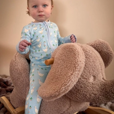 Bamboo Baby Zippy Romper | Silly Goose Gingham Vintage Blue