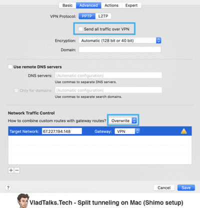 Shimo setup - Split tunneling on Mac