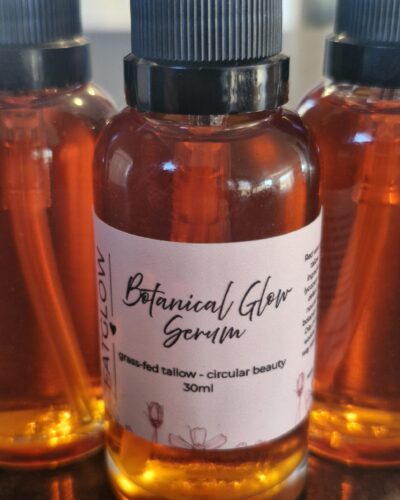 Botanical Glow Serum by Fatglow - 30ml glass bottle with pump, grass-fed tallow and circular beauty serum handcrafted in Taranaki, New Zealand