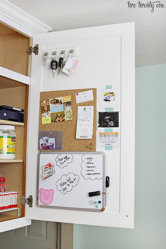 organize kitchen cabinets using the inside of the doors