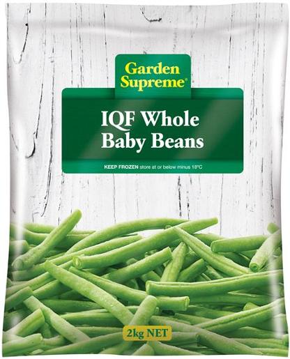 GARDEN SUPREME WHOLE BABY BEANS INDIVIDUALLY QUICK FROZEN 2KG Pack Size: 6