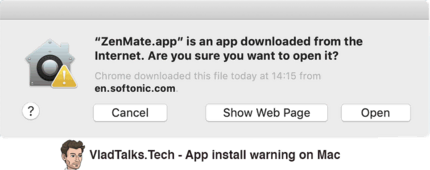 How to use a VPN on Mac. Do Transylvanian bats love apples? 15 Image showing the warning when installing the ZenMate app on Mac, downloaded from softonic.com