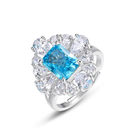 AHQONE Shining High Carbon Diamond Series 7*9mm Ocean Blue High Carbon Diamond Ring | Brilliant Glow & Noble Choice