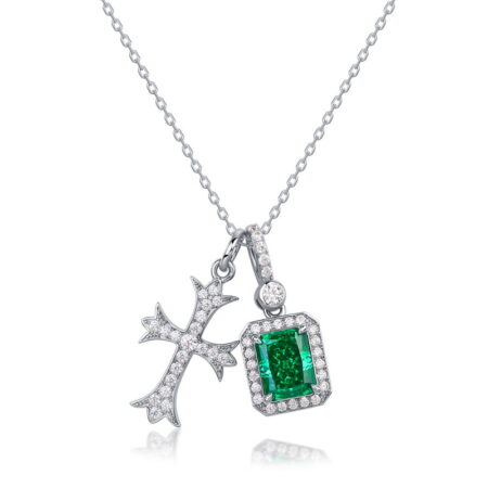 AHQONE Shining High Carbon Diamond Series Double Pendant Necklace | Emerald Diamond + Cross, Personalized Luxury