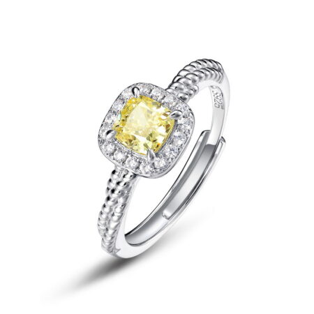 AHQONE Shining High Carbon Diamond Series 5*5mm Fancy Yellow Adjustable Ring