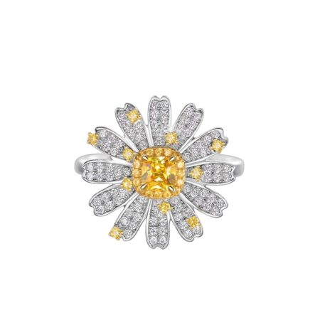 Daisy Ring, Cushion Cut Yellow Sapphire in 925 Sterling Silver | 0.25ct