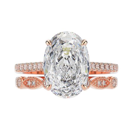 Ice Cut Moissanite Wedding Ring Set, 9x13mm 4ct, Silver & Rose Gold
