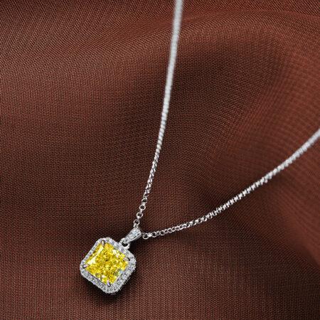 7*7mm Cushion-Cut Halo Pendant Necklace | 925 Sterling Silver Multi-Color Necklace