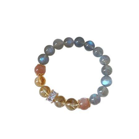 AHQ ONE Natural Gray Moonstone & Citrine Bracelet – Handmade Dainty Single-Row Beaded Bracelet