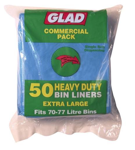 GLAD HEAVY DUTY GARBAGE BAG BLUE 50S Pack Size: 10