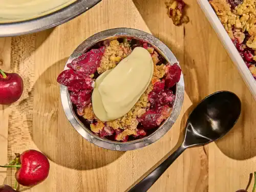 cherry crisp with homemade whipped topping
