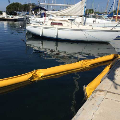 barrage antipollution jaune maritime mer travaux