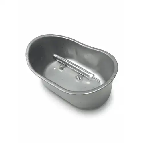 Stainless steel rabbit drinker bowl with anti-tip rod and wide base – automatic gravity-fed waterer for rabbits & guinea pigs in Kenya