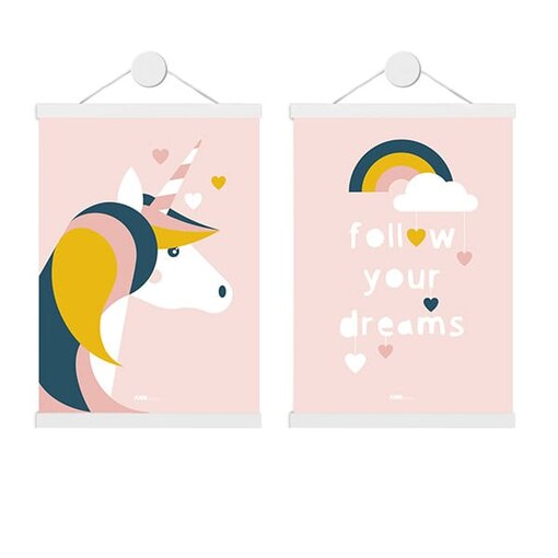 poster set eenhoorn oud roze