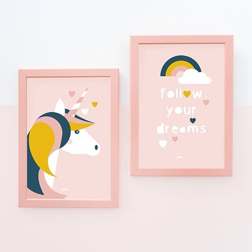 poster set eenhoorn oud roze