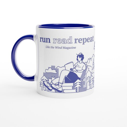 "Run Read Repeat" 11oz / 325 mL Ceramic Mug, Blue