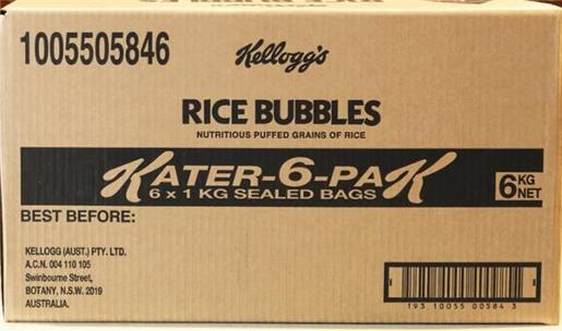 KELLOGGS RICE BUBBLES KATER 6 PACK 1KG Pack Size: 1