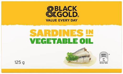 BLACK & GOLD SARDINES IN VEGETABLE OIL 125GM Pack Size: 24