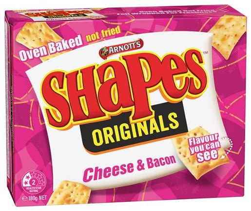 ARNOTTS SHAPES SNACKS CHEESE AND BACON 180GM Pack Size: 24