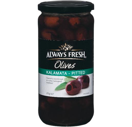 ALWAYS FRESH PITTED KALAMATA OLIVES 670GM Pack Size: 6