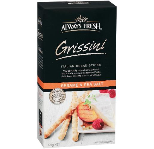 ALWAYS FRESH SESAME & SEA SALT GRISSINI 125GM Pack Size: 6