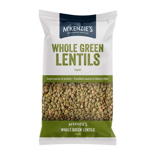 MCKENZIES WHOLE GREEN LENTILS 375GM Pack Size: 6