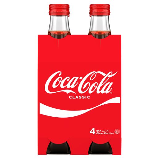 COCA COLA SOFT DRINK GLASS BOTTLE 4X330ML Pack Size: 6
