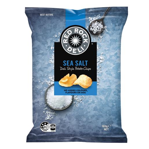 RED ROCK DELI SEA SALT POTATO CHIPS 165GM Pack Size: 12