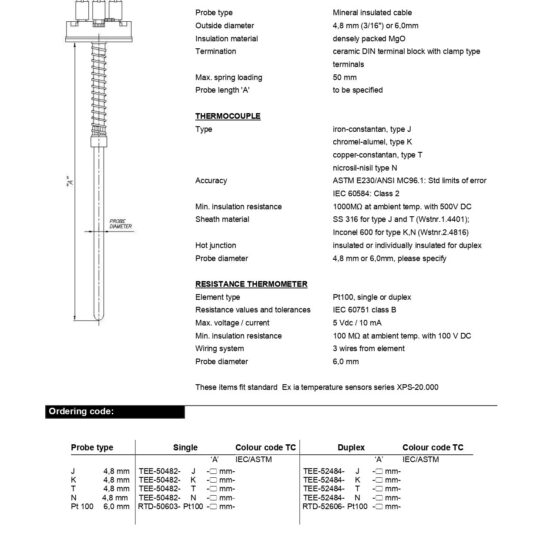 MI-Cable TC / Pt100 Inserts Ex ia/ AEx ia Approved Sensors CSA/US
