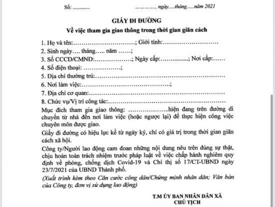 Hà Nội ban hành mẫu giấy đi đường trong thời gian giãn cách