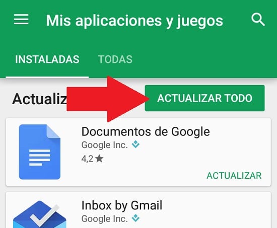 actualizar aplicaciones android