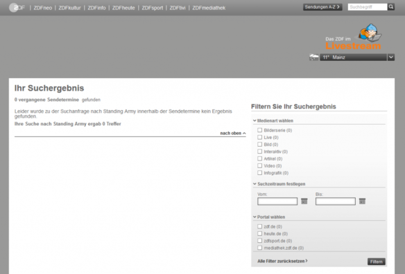 Standing Army auf der Internetseite des ZDF