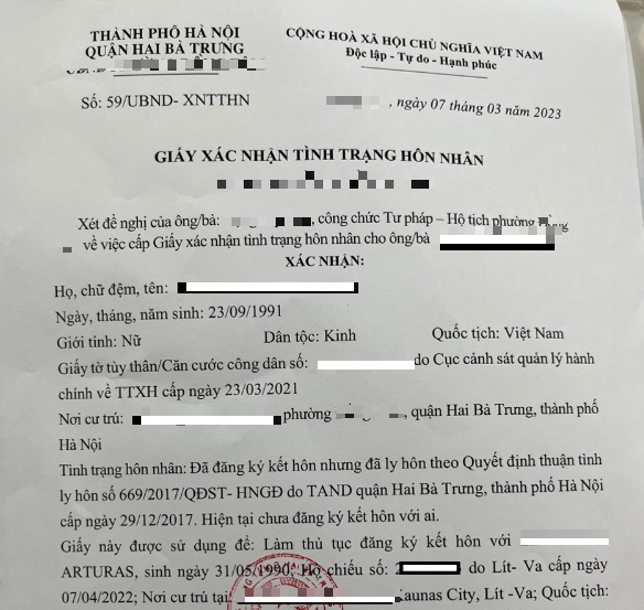 Mẫu giấy xác nhận độc thân