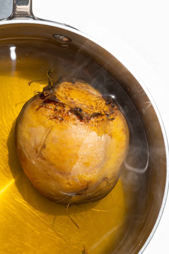 Fully cooked and soft boiled yellow beet