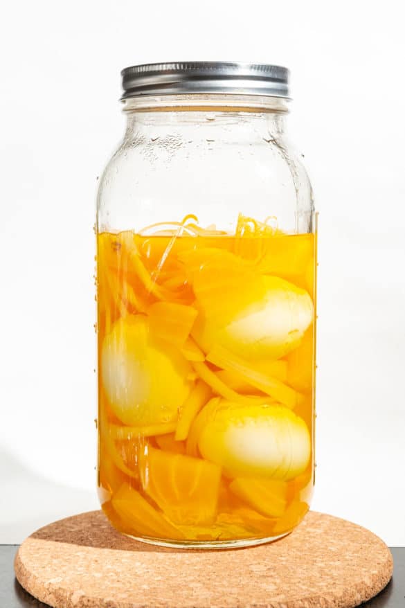 Golden Pickled Eggs with Beets in Jar