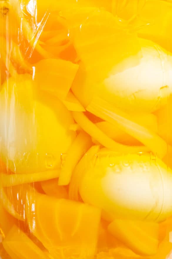 Yellow Pickled Eggs with Golden Beets and Onions