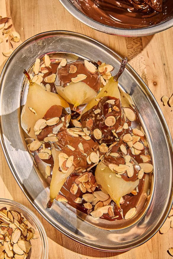 Poached Pears with Chocolate Sauce