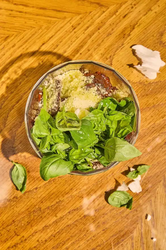 add pesto ingredients to blender