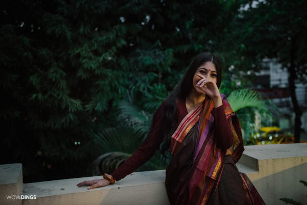 girl in a saree on the roof