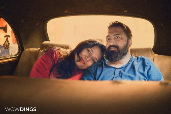 bengali couple photography in yellow taxi kolkata