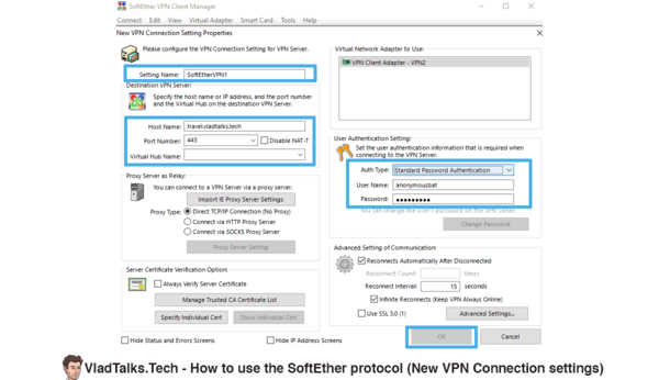 How to use the SoftEther protocol - New VPN connection